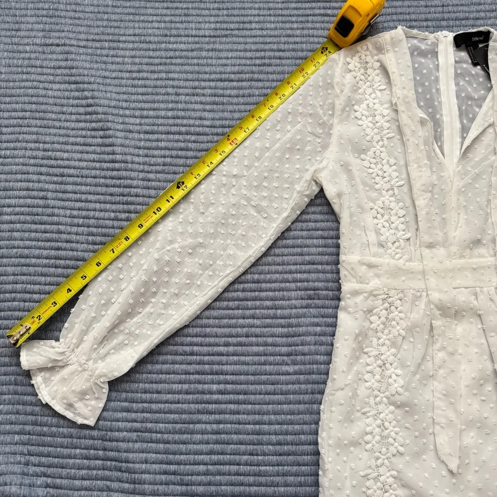 NWT SBerto White Swiss Dot Floral Lace Lined Sheer Long Sleeves Dress Size XS - Picture 9 of 15
